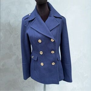 Michael Kors Womens Wool Blend Pea Coat Jacket Navy Size S Luxury Gold Buttons